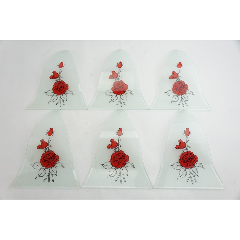 Vintage Lamp Shade Red Rose Glass‎ Hexagon Replacement Panels VGC